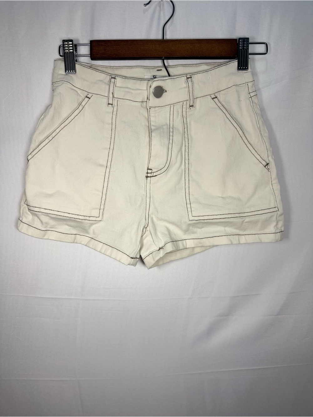 Rachel Paige Women High-Rise Cream Utility Jean Shorts Size XS